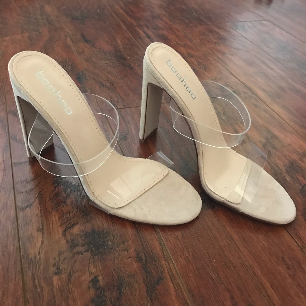 Boohoo Double Clear Band Mule Heels Size 8